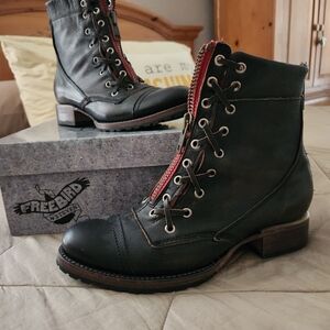 Freebird Black and Red Combat Boots